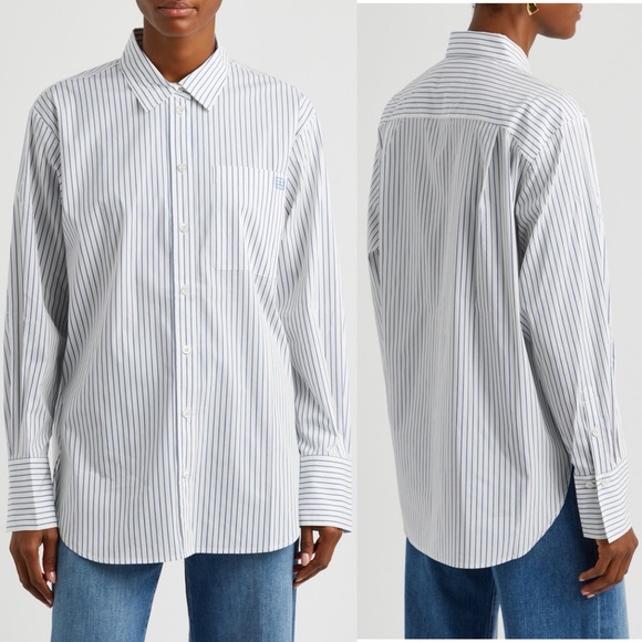 FRAME The Oversized Striped Cotton Shirt In Cobalt Multi S White Button Down - Picture 3 of 16